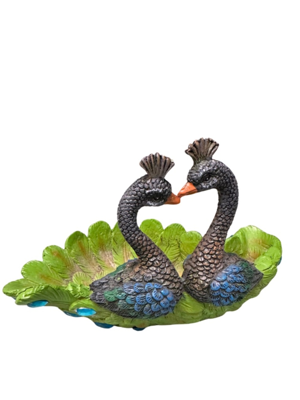 Garneck Peacock Succulent Planter with Jeweled Resin Leaf Kissing Peacocks
